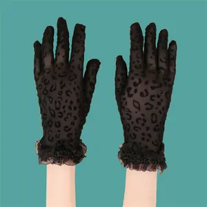 S5961 Dieren Print Luipaard Handschoenen Uv Semi Sheer Nylon Pols Lange Korte Dressy Avond Zwart Kant Tule Handschoenen
