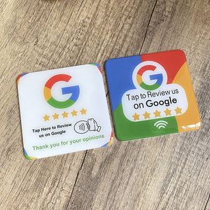 10cmX10cm Tamaño personalizado Tarjeta de grifo de PVC <span class=keywords><strong>Google</strong></span> Review NFC PVC Epoxy Table Tap Tag Card Window Plate Sticker - Product Image 4