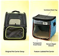 Sac de transport pour petits animaux, bleu, en PVC, cage de voyage avec fenêtre en maille respirante, vue à 360°, fermeture éclair sécurisée pour hamsters et gerbilles