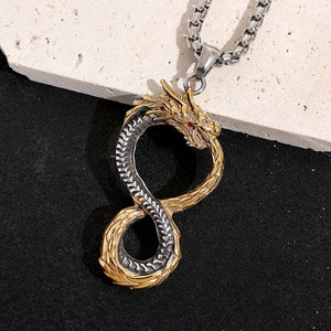 yunnique Unisex <b>Titanium</b> Steel Dragon Pendant Necklace Infinity Design Fashion Jewelry Hip Hop Style <b>Chain</b> - Product Image 3