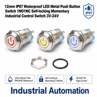 Interrupteur à bouton-poussoir métallique éclairé par LED, étanche IP65, 12 mm, 1NO 1NC, momentané, pour l'automatisation industrielle, la marine, le médical et le bricolage