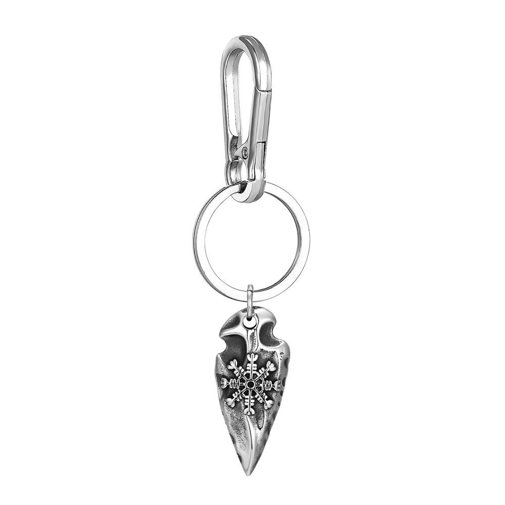 Porte-clés en métal avec pendentif couleur acier