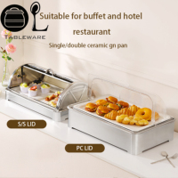 Plateau de service en céramique Oulu pour desserts, plateau de présentation pour traiteur avec couvercle SUS/PC, plateau de service de buffet en acier inoxydable