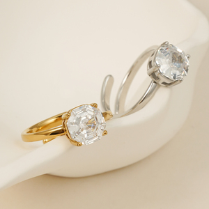 Anillo Abierto CLIORO de Lujo con Circonita Cúbica de Corte Octogonal, Hipoalergénico, Ajustable, para Mujer, Regalo, Joyería - Product Image 3
