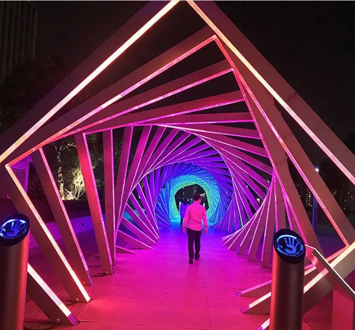 3d Led Terowongan Waktu Baru Lampu Motif Lengkung Baja Nirkarat Lampu Tahan Air Lanskap Luar Ruangan Taman Gerbang Pintu Plaza Pencahayaan