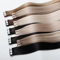 Harga Pabrik Grosir Rambut Manusia Rusia 100% Double Drawn, Ekstensi Rambut Tape in Grade 12A