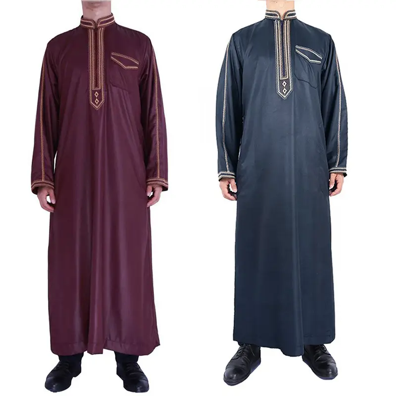 New Designs Stand Collar Print Arabian Islamic Clothing Eid Clothes Muslim Dress for Man Thobe Men Muslim 2023