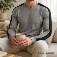 Kaos Lengan Panjang Pria Wol Merino Grosir Standar OEKO-TEX 100 Teraudit BSCI 150gsm Single Jersey Langsung dari Pabrik