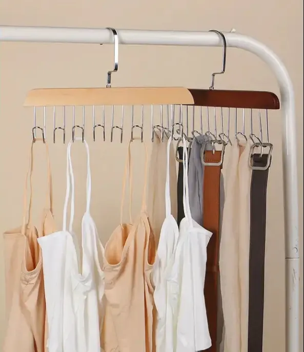 Multi-purpose premium wood hangers space saving bra underwear hangers closet with 8 hooks