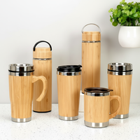 Mug Kopi Dinding Ganda Logo Kustom Baja Tahan Karat 304, Tumbler Bambu Vakum Termo, Botol Air Olahraga Terisolasi dengan Pegangan