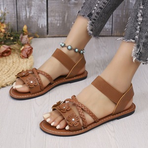 Women Flower Braided Flat <b>Sandals</b> <b>Elastic</b> Ankle Strap Open Toe Summer Casual Beach Ladies Flat Shoes - Product Image 6