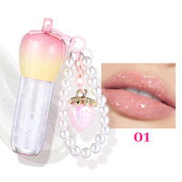 Gloss à lèvres transparent rose avec porte-clés, pour enfants, non collant, végétalien, gel minéral, logo personnalisé pour le maquillage