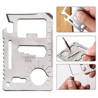 Couteau de survie multifonctionnel en métal de taille carte, pour le camping en plein air, 11 en 1, en acier inoxydable, avec étui en PU