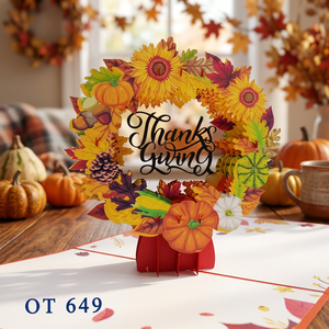 Carte pop-up 3D tendance, best-seller, design personnalisé, fleur en papier faite à la main, couronne de Thanksgiving et du Nouvel An chinois - Product Image 1