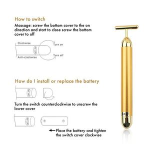 Masajeador Facial Vibratorio para <span class=keywords><strong>Ojos</strong></span>, Herramienta de Masaje Facial Antienvejecimiento, Varita de Belleza en Forma de T, Rodillo Facial Eléctrico, Barra de Belleza de Oro de 24K - Product Image 3