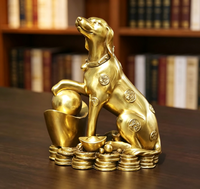 Statue de chien porte-bonheur en cuivre de style chinois, animal du zodiaque rétro, lingot de monnaie, décoration de table, objet de collection, cadeau d'affaires