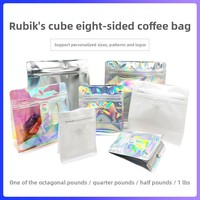 Sac à fermeture éclair personnalisé, nouveau design, rose argenté, fond plat transparent, pour café, thé, nourriture pour animaux, avec valve unidirectionnelle