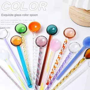 Wholesale Cheap Decorative Long Handle Ice Cream Wedding Dessert Yogurt Milk Coffee Stirring Glass Spoon