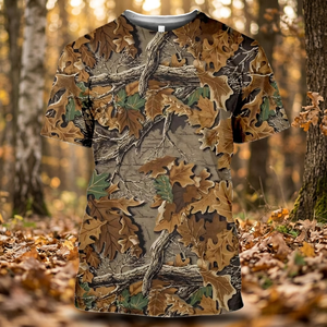 T-shirt pour homme à manches courtes, motif camouflage Real Tree, col rond, coupe ample, tissu tricoté respirant, 100% coton, style vintage, motif feuilles - Product Image 1