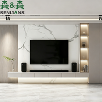 Meuble TV mural moderne minimaliste SLS, console multimédia flottante à texture marbre, armoire de salon personnalisée à dos cannelé rétroéclairé