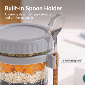 Offre Spéciale : <span class=keywords><strong>Pot</strong></span> en verre à bouche large <span class=keywords><strong>de</strong></span> 350 ml pour Overnight Oats, avec cuillère, idéal pour petit-déjeuner, gâteau, lait, <span class=keywords><strong>yaourt</strong></span> et flocons d'avoine - Product Image 5