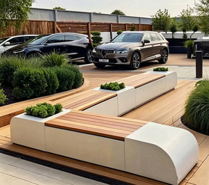 Banc-jardinière en PRV sur mesure, mobilier extérieur moderne, jardinière et banc combinés pour parc industriel - Product Image 2
