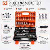 Kit de clés à cliquet manuelles robustes CR-V 1/4 pouce, 53 pièces, multifonctionnel, coffret rigide, acier au carbone, outils de réparation automobile
