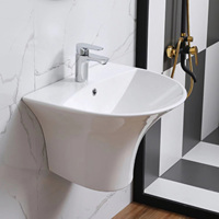 Nouveaux articles sanitaires personnalisés en céramique, lavabo demi-piedestal ovale, lavabo mural rond pour hôtel, appartement, salle de bain
