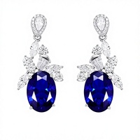 <strong>Douyin</strong> Live <strong>Hot</strong> Sale S925 Sterling Silver Women's Drop Earrings High-Carbon Diamond Royal Blue Oval Elegant Luxury