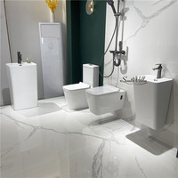 Ensemble de toilettes avec lavabo mural demi-piedestal, fourniture d'usine, céramique sanitaire blanche, lavabo pour se laver les mains, éviers de salle de bain