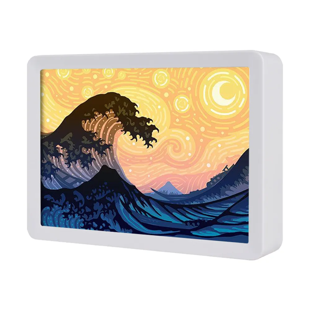The Great Wave Mix Starry Night Colorful Customized 3D Paper Carve Led Light Shadow Box Shaped Lamp Paper Lamp