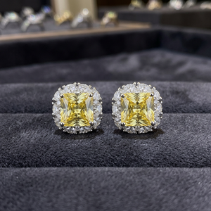 Luxury Women's 925 <b>Silver</b> <b>Stud</b> <b>Earrings</b> Yellow Cubic Zirconia Gold Rhodium Plating Art Deco Geometric Design Claw Setting Trendy - Product Image 3