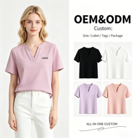 T-shirt uni en polyester à col en V pour femme, coupe ajustée, séchage rapide, sensation légère, impression floquée, commande en gros bienvenue, en stock