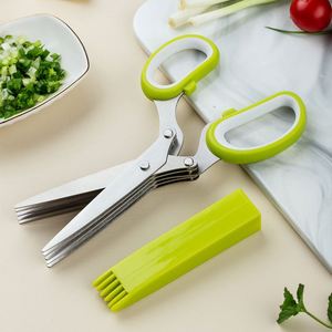 Tijera multifunción para utensilios de cocina de verduras, cortador de hierbas de cocina, tijera de hierbas de acero inoxidable de 5 cuchillas con peine de limpieza - Product Image 1