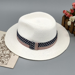 Người đàn ông mới phụ nữ UPF50 + bảo vệ rộng vành trắng rơm Panama Hat American cờ ban nhạc Fedora bãi biển Sun hat - Product Image 2