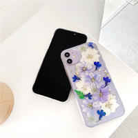 Coque de téléphone transparente à fleurs sèches mignonnes pour iPhone 13 14 Pro Max, étui de téléphone en TPU à fleurs réelles pressées à la main pour iPhone 12 Pro