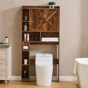 Support de papier toilette de style farmhouse en bois, meuble de rangement pour salle de bain à poser au-dessus des toilettes avec 2 portes coulissantes - Product Image 2