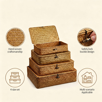 Boîte de rangement rectangulaire pour cosmétiques et vêtements, ensemble de 4 paniers de rangement en osier naturel tressé avec couvercle