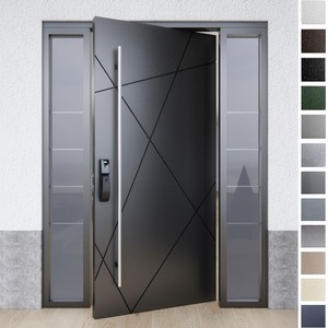 Porte d'entrée extérieure pivotante moderne BASEN avec panneau en verre, structure antivol en acier inoxydable pour villa - Product Image 1