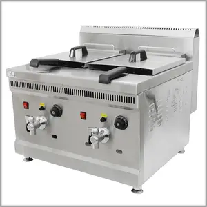 Ticari yüksek kaliteli çift Tank 15L + 15L gaz fritöz patates kızartması için Hot Dog fritöz makinesi