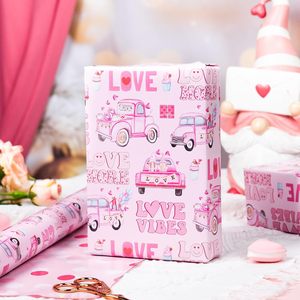 Papel de regalo de San Valentín de ensueño y romántico, diseño de coche de dibujos animados con lunares rosas y diseño de amor, personalizable - Product Image 2