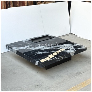 Table basse carrée de luxe moderne <span class=keywords><strong>en</strong></span> quartzite blanc poli pour salon, avec plateau métallique intégré, vente <span class=keywords><strong>en</strong></span> gros - Product Image 4