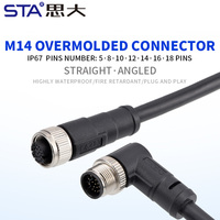 Connecteur circulaire étanche M14 mâle/femelle droit/à angle droit CAT5 hybride surmoulé blindé DIN pour câble d'alimentation et capteur PCB