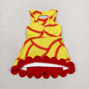 Robe sans manches pour filles, imprimé baseball et softball, bordure festonnée, coupe trapèze, longueur genou, pour le yoga et les jours de match - Product Image 5
