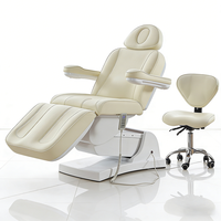 Table de massage et tabouret de salon modernes blancs, lit de soin électrique de luxe à 3 moteurs réglable pour le visage et les cils