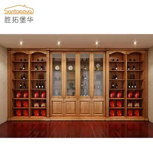 Furniture wood Glass Door Wine Cabinet Customized antique design wine cabinet with glass display bar
