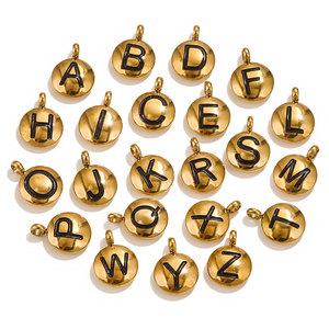 Charm Redondo con Letra de 8MM |   Colgante de Letra Inicial del Alfabeto en Acero Inoxidable Chapado en Oro PVD de 18K para la Creación de Joyas |   Resistente al agua y duradero - Product Image 1