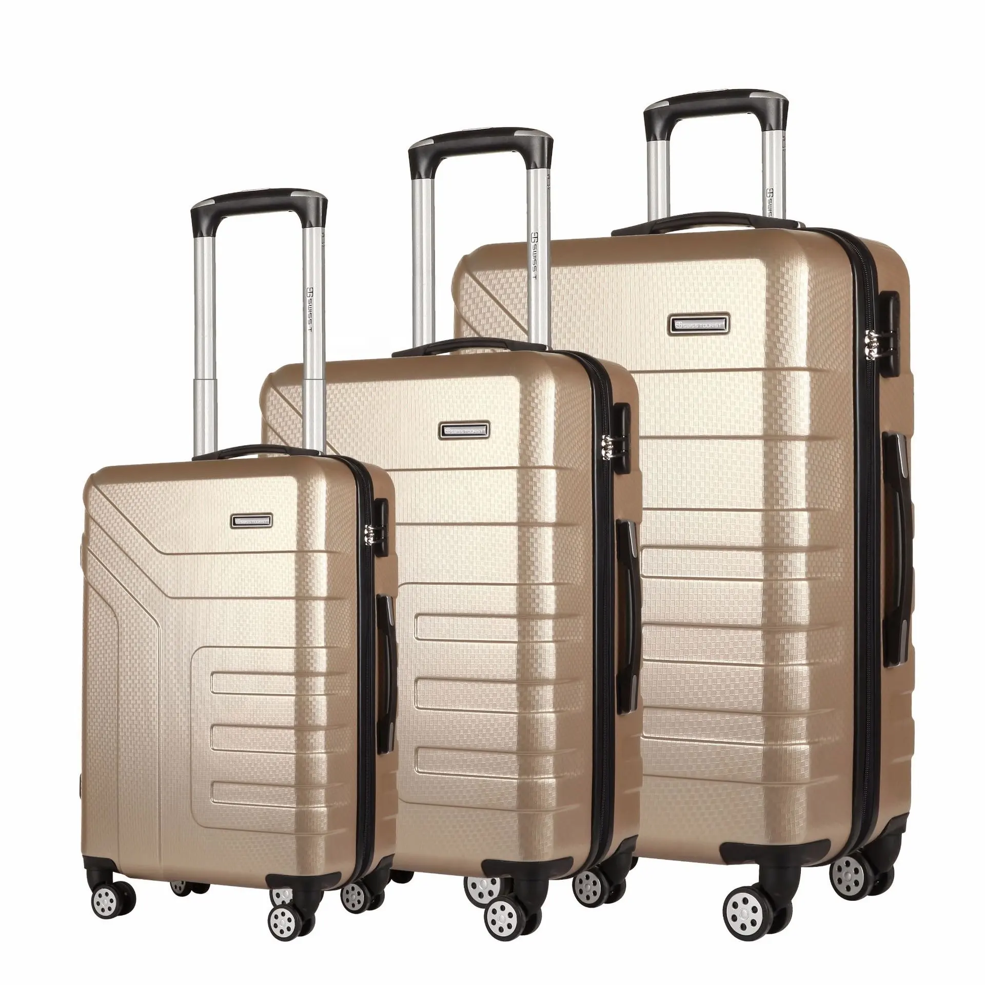 Conjunto de malas de viagem cor champanhe, conjunto de 3 peças de malas de viagem com concha dura