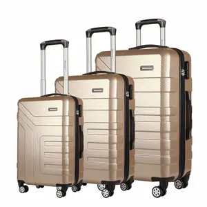 champagne gold color travel luggage set suitcases set 3 pcs hardshell baggage