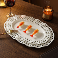 Assiette ovale en céramique à bord creux, plateau en porcelaine pour hôtel, mariage, fruits de mer, dessert, service à la maison